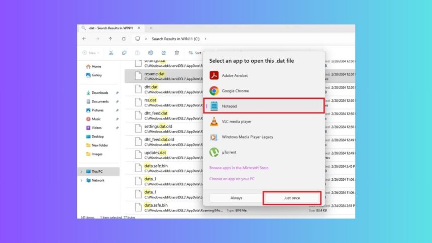 Open DAT Files in Windows 11